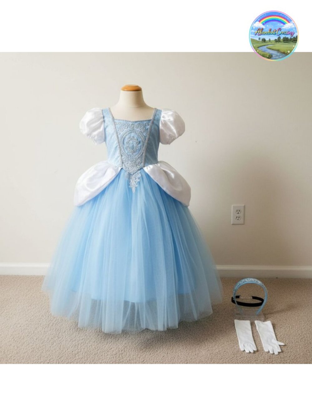 Girls Princess Costume Dress Up Set Puff Sleeves Tulle Gloves Headband Choker
